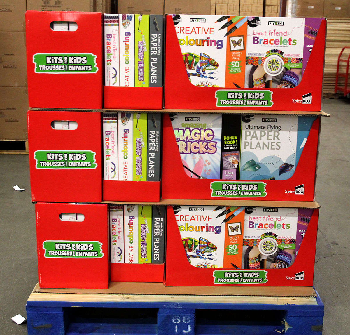 Kits for Kids Costco pallet — side view