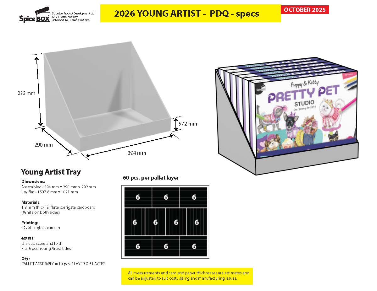Young Artist tray PDQ specs